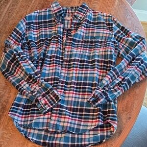 Blue Plaid Button-Up Flannel Shirt